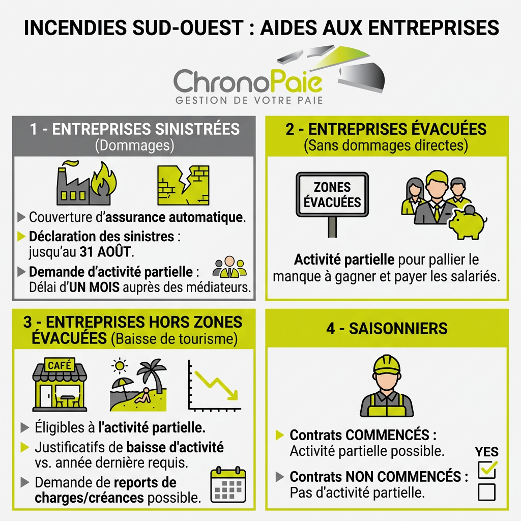 Chômage partiel feux de forêt : aides aux entreprises